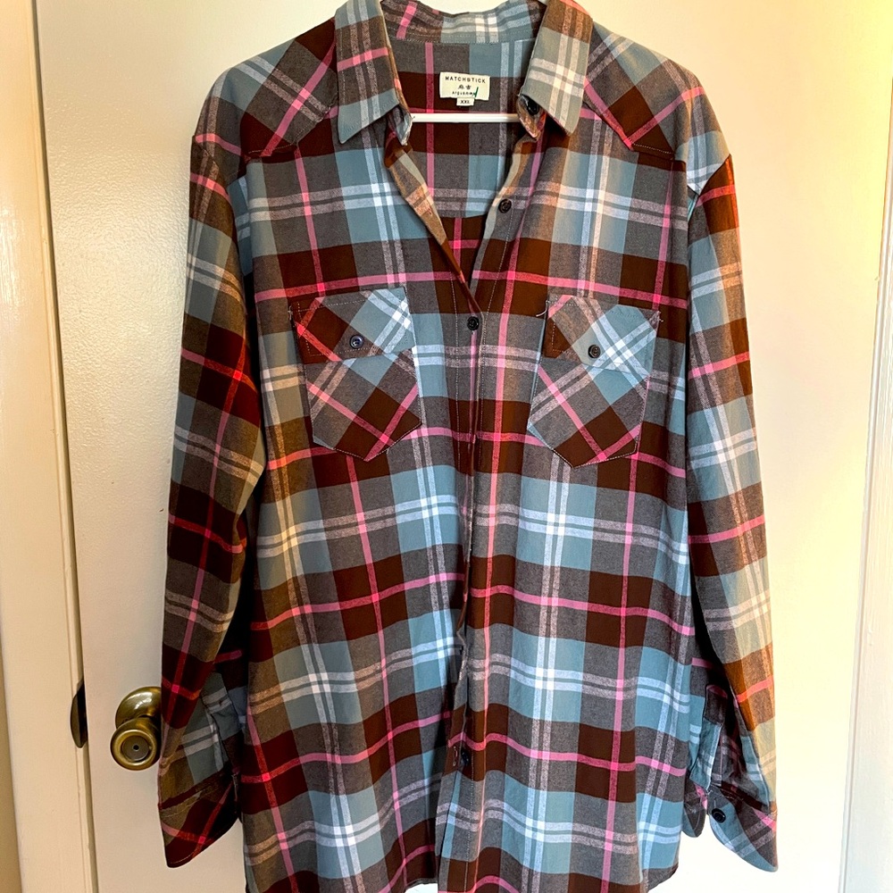 Matchstick Women Long Sleeve Flannel Plaid Checked Shirt. SZ XXL Western